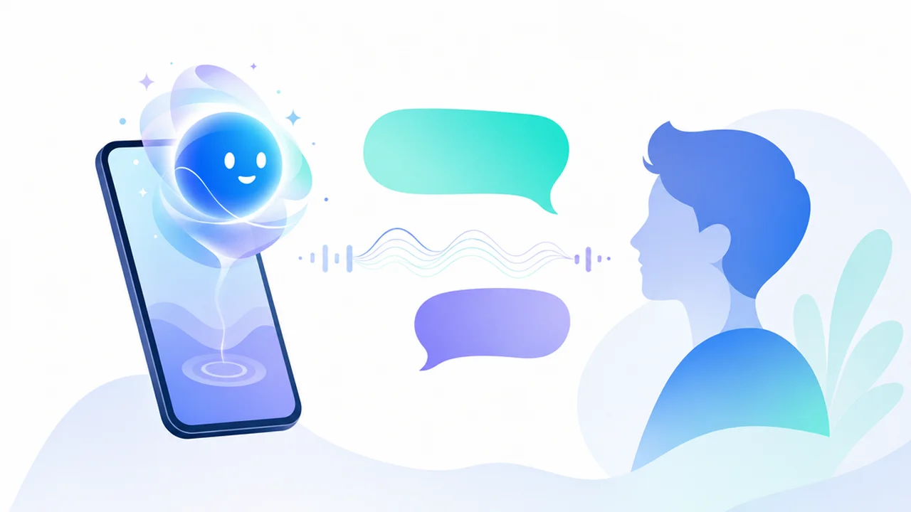 Person practicing spoken English with an AI tutor on a smartphone