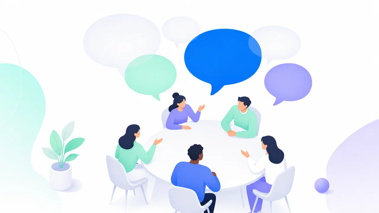 A team around a meeting table, one voice standing out from the others