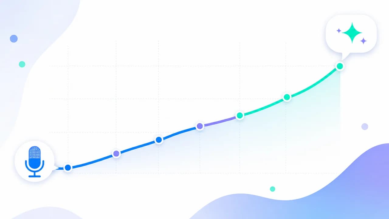 Rising progress chart that starts from a microphone icon